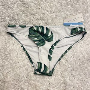 Cupshe Swimsuit Bottom Medium Botanical Print Cheeky White Green Leaf Br…